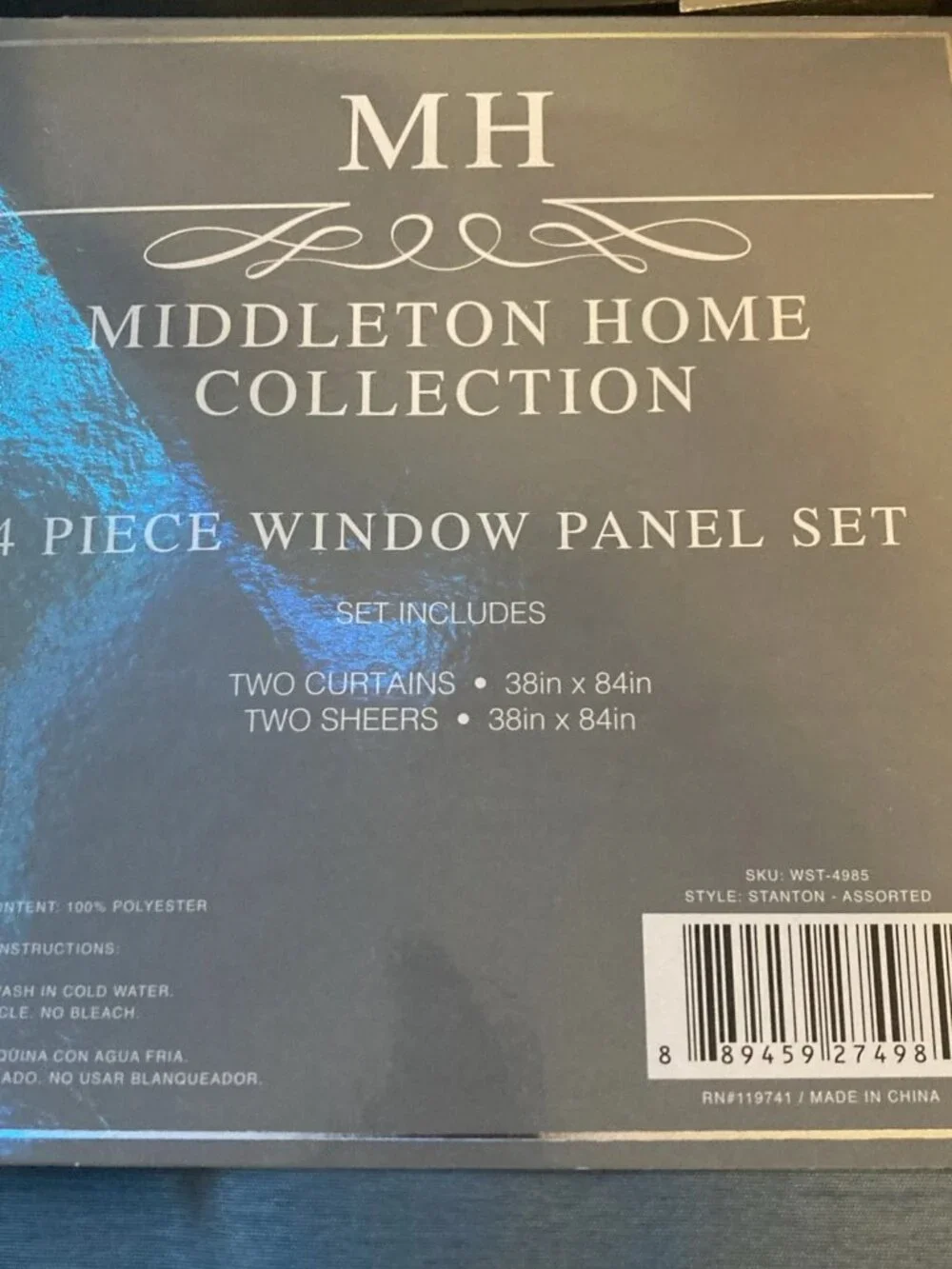 Middleton Home Collection 4 Piece Window Panel Set Blue In Color 38x84
